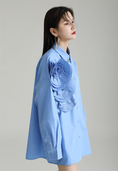 Blusa Larga con Falda Integrada - Diseño Floral 3D con Pliegues - Image 28