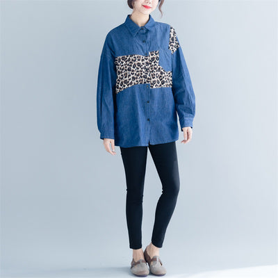 Camisa Vaquera Estampado Leopardo Manga Larga Suelta Tallas Grandes Mujer - Image 2