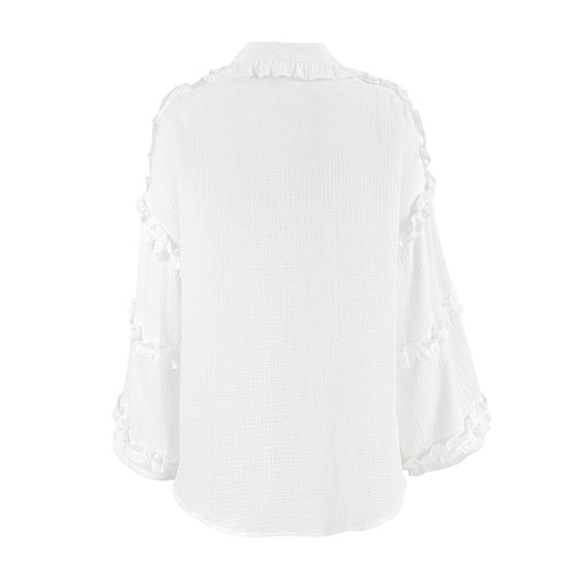 Blusa Larga de Encaje Suelta con Manga Larga para Mujer - Image 17
