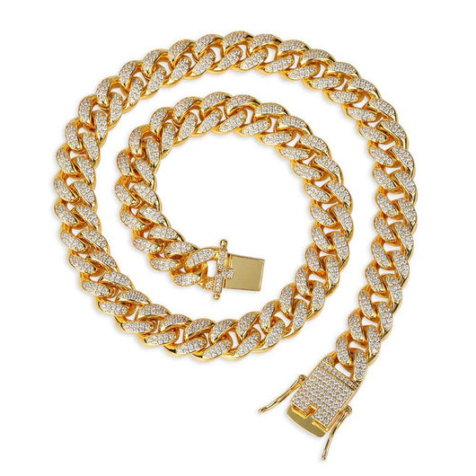 Cadena Cubana Hip Hop 12mm Chapada en Oro Real con Diamantes Completos - Image 12
