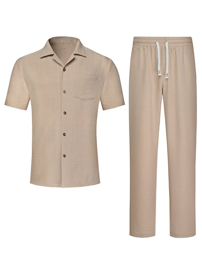 Conjunto Elegante de Camisa y Pantalón de Color Liso para Hombre - Image 19