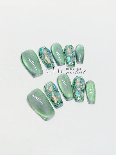 Uñas Postizas Decoradas con Cristales Blancos - Acabado Verano - Image 5