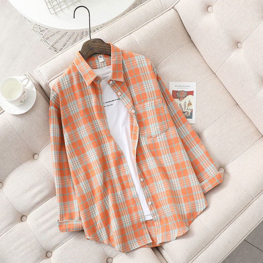 Blusa Retro Cuadros Oversized Manga Larga Casual Mujer - Image 20