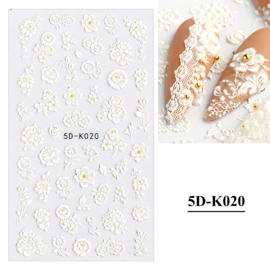 Pegatinas de Uñas de Encaje Blanco Hueco 3D Diseño Mariposa para Novia - Image 6