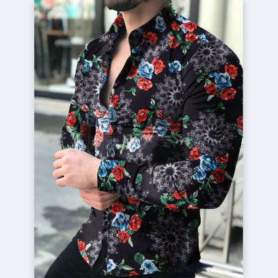 Camisa Floral Casual de Manga Larga para Hombre - Primavera y Otoño - Image 3