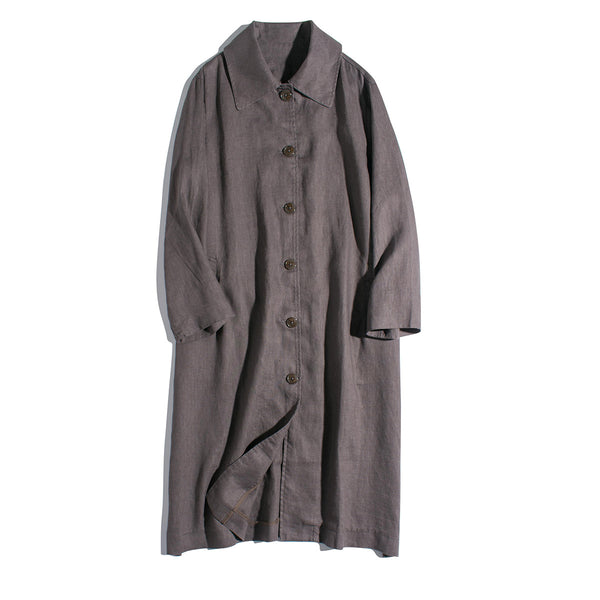 Abrigo Trench Coat de Algodón y Lino con Solapas Holgadas para Mujer