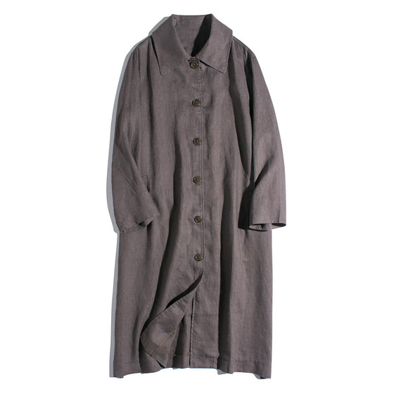 Abrigo Trench Coat de Algodón y Lino con Solapas Holgadas para Mujer
