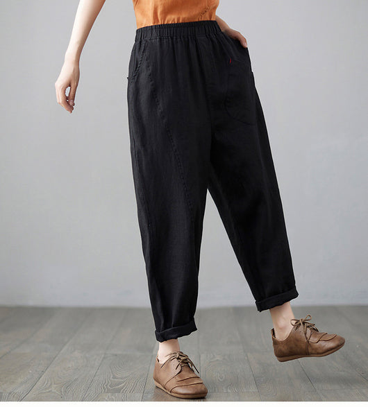 Pantalones Harem de Lino y Algodón - Sueltos y Cómodos para Verano - Image 3