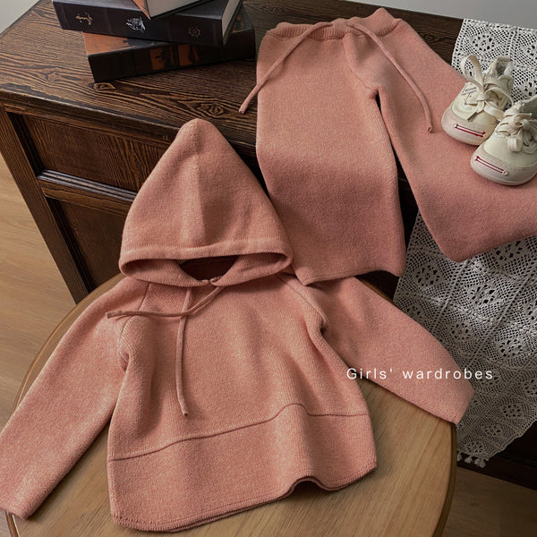 Conjunto Infantil: Sudadera con Capucha Tejida y Pantalón Casual