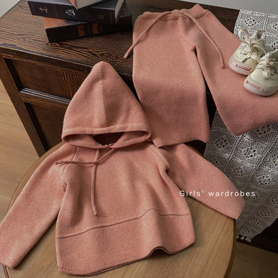Conjunto Infantil: Sudadera con Capucha Tejida y Pantalón Casual