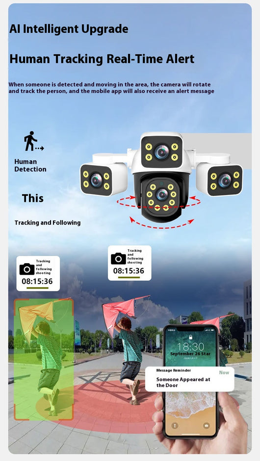 Cámara de Vigilancia Exterior Triple Lente WiFi Inalámbrica - Image 10