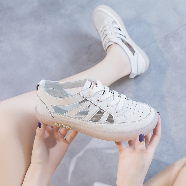 Zapatos Blancos de Cuero Calado Talla Grande para Mujer