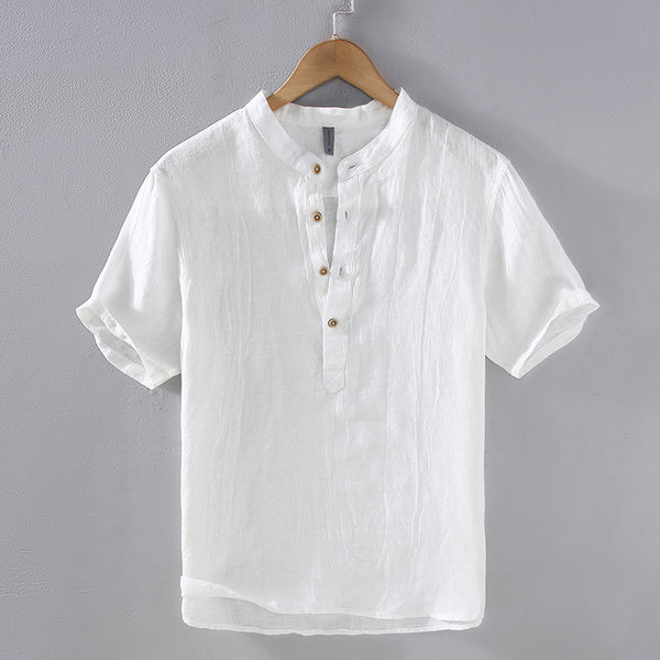 Camisa Casual de Lino Retro Estilo Japonés para Hombre