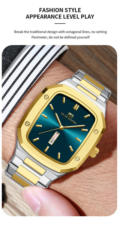 Reloj Ejecutivo Rectangular de Acero con Doble Calendario para Hombre - Image 26