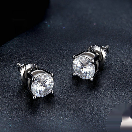 Aretes de Plata Esterlina S925 con Baño de Oro Blanco y Cuatro Garras