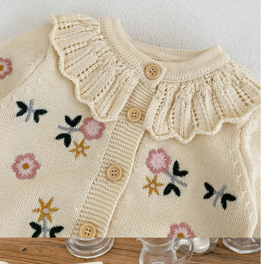 Cardigan Infantil de Punto con Cuello Bordado de Loto - Abrigo Cálido de Manga Larga - Image 10