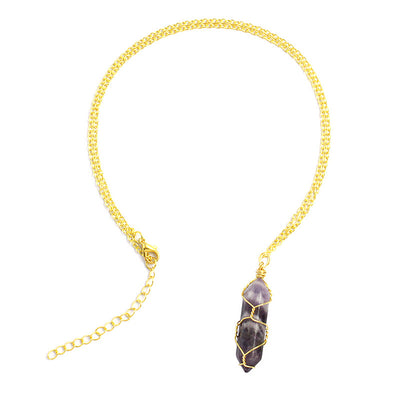 Collar Colgante de Cristal Hexagonal Envuelto a Mano con Piedra Natural - Image 73