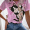 Camiseta Estampado Abstracto Cuello Redondo Manga Corta Mujer 3D