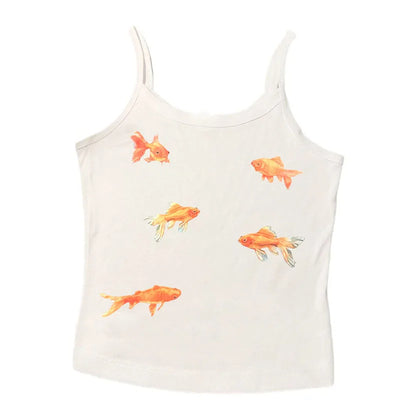 Chaleco Estampado Peces Dorados Cuello Cuadrado Ajustado Sexy - Image 13