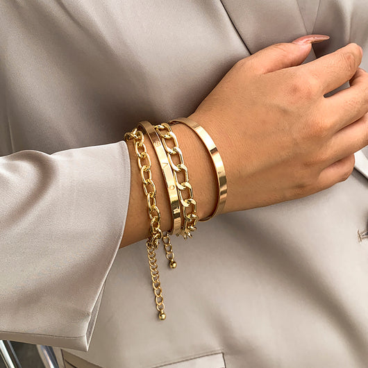 Juego de Pulseras de Cadena Hueca en C - Diseño Minimalista y Elegante