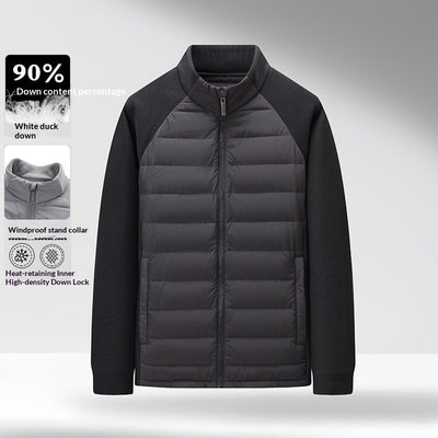Chaqueta Acolchada de Plumón Ligera y Cálida con Cuello Alzado y Parches - Image 3