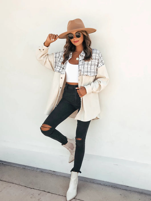 Chaqueta de Pana para Mujer con Cuadros y Bolsillos - Manga Larga Casual - Image 2