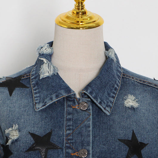 Chaqueta Denim Desgarrada con Solapa Estrella para Mujer - Image 8