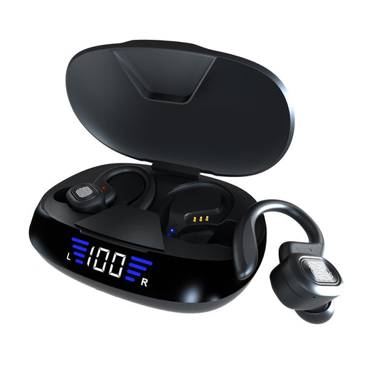 Auricular Bluetooth Binaural con Gancho para Oreja y Control Táctil LED