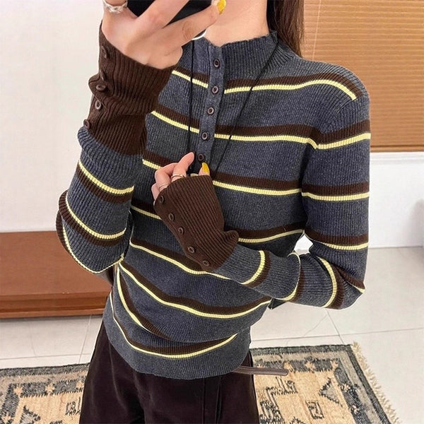 Blusa Larga Coreana con Bloques de Color a Rayas - Diseño Premium para Mujer