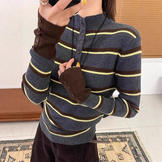 Blusa Larga Coreana con Bloques de Color a Rayas - Diseño Premium para Mujer