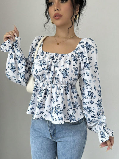 Blusa Floral de Invierno con Cuello Cuadrado y Mangas Abullonadas - Image 10