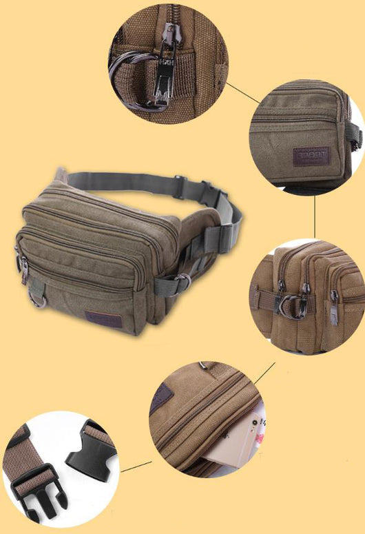 Riñonera de Lona con 4 Bolsillos para Hombre - Bolsa de Cintura Ajustable para Viajes y Actividades Outdoor - Image 11