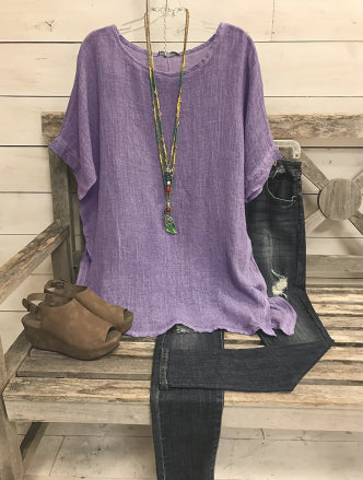 Blusa Suelta de Algodón y Lino para Mujer - Manga Corta - Image 7