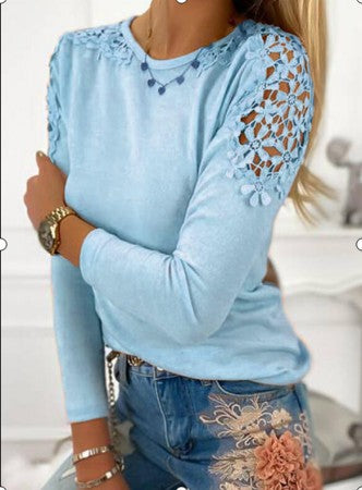 Blusa Manga Larga Ajustada con Encaje Calado - Image 6