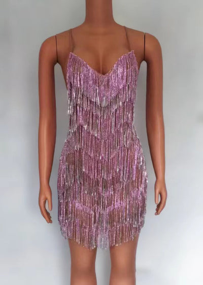 Vestido de Noche Elegante con Escote Profundo y Cristales Brillantes - Image 5