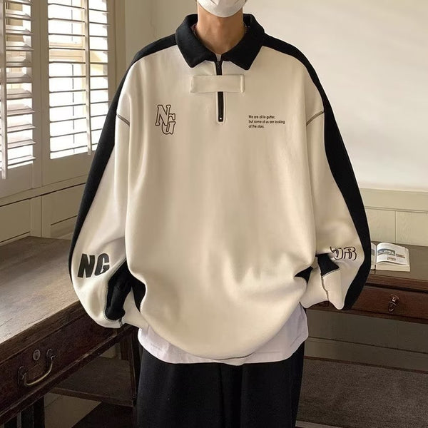 Suéter Polo Hombro Descubierto Estilo Preppy Americano para Parejas