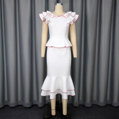 Conjunto Elegante: Blusa con Volantes y Falda Ajustada Efecto Sirena - Image 2