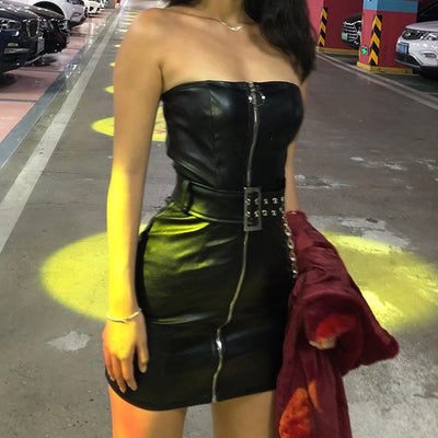 Vestido de Hombro Descubierto Otoño PU Mujer - Image 6