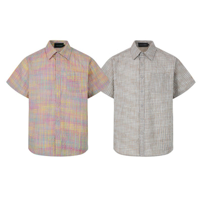 Camisa Cuadriculada Seersucker Suelta para Hombre - Manga Corta Verano - Image 11