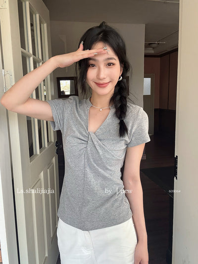 Blusa Básica Mujer con Nudo en V - Camiseta Versátil para Cualquier Ocasión - Image 25