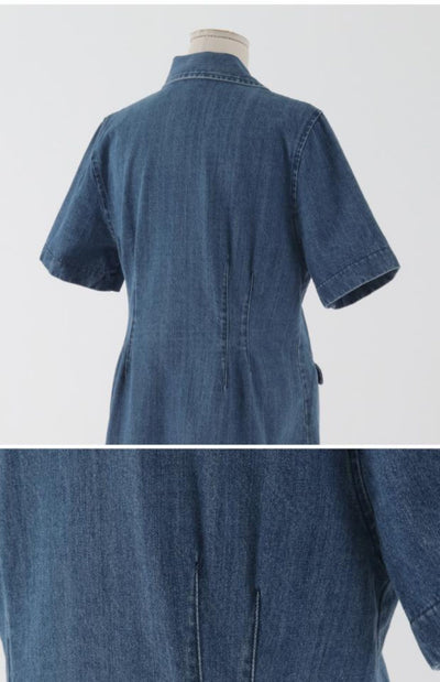 Vestido Denim Holgado con Bolsillos Dobles - Manga Corta - Image 21