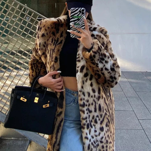 Abrigo de Piel Sintética Estampado Leopardo para Mujer