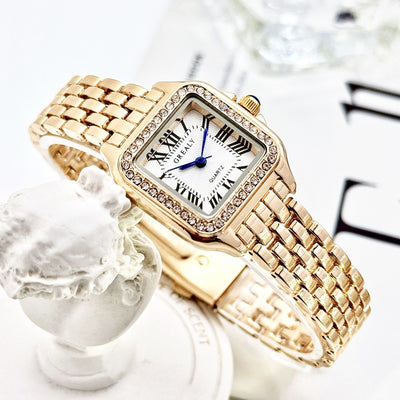 Reloj Cuadrado Retro Impermeable para Mujer con Cristales Incrustados