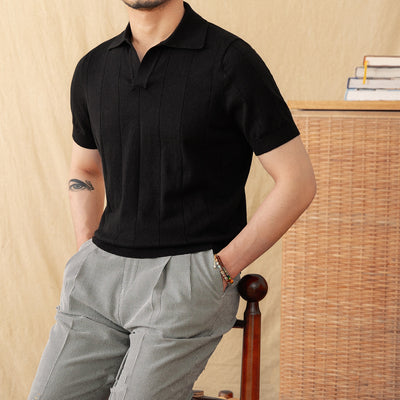 Polo de Algodón y Lino con Rayas Hundidas y Cuello Gaviota - Image 12