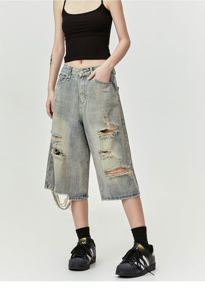Pantalones Cortos Punk Rock Retro Americano Destructurados - Image 8