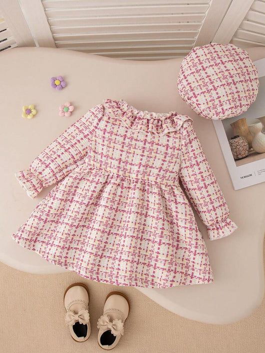 Vestido Infantil Cuadros con Cuello de Encaje y Moño - Image 7
