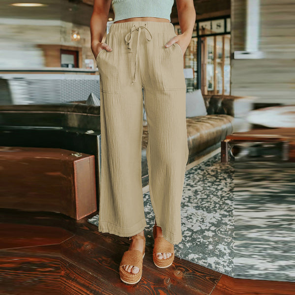 Pantalones Anchos de Cintura Alta con Cordones - Diseño Minimalista y Cómodo
