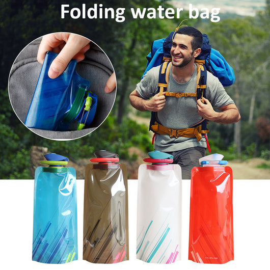 Botella de Agua Plegable Portátil con Mosquetón para Camping y Deportes