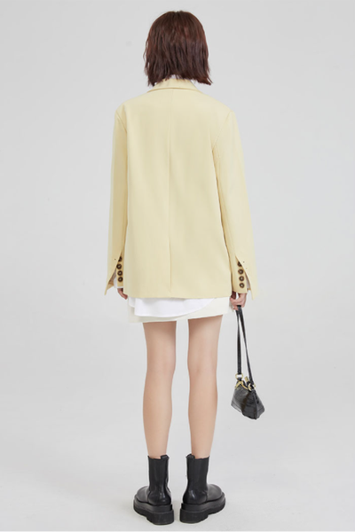 Blazer Corto Mujer Otoño Amarillo Crema Diseño Exclusivo Rejuvenecedor - Image 6