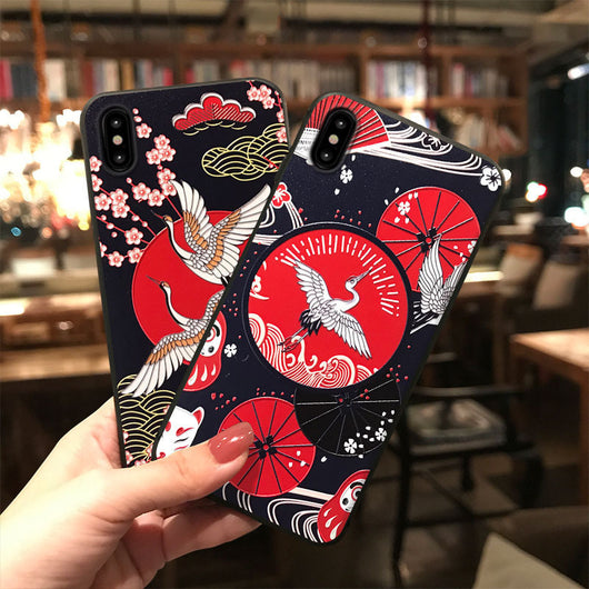 Funda Negra Mate con Diseño Chino Grabado